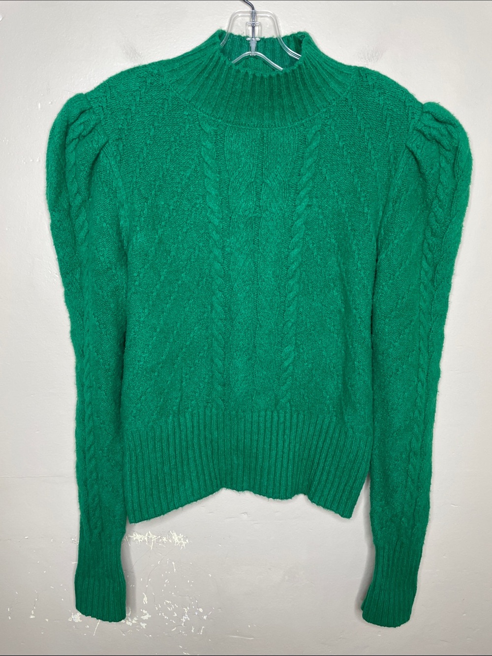 LOFT Green Mock Neck Cable Knit Soft Fisherman Sweater Medoum